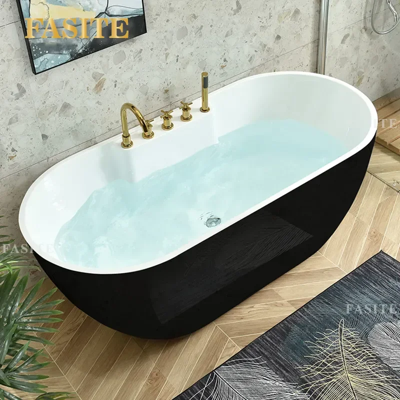 For Small Apartment Bathroom Independent Color Bathtub Household Adult Deep Soaking Tub with Five-Piece Faucet Space Saving
