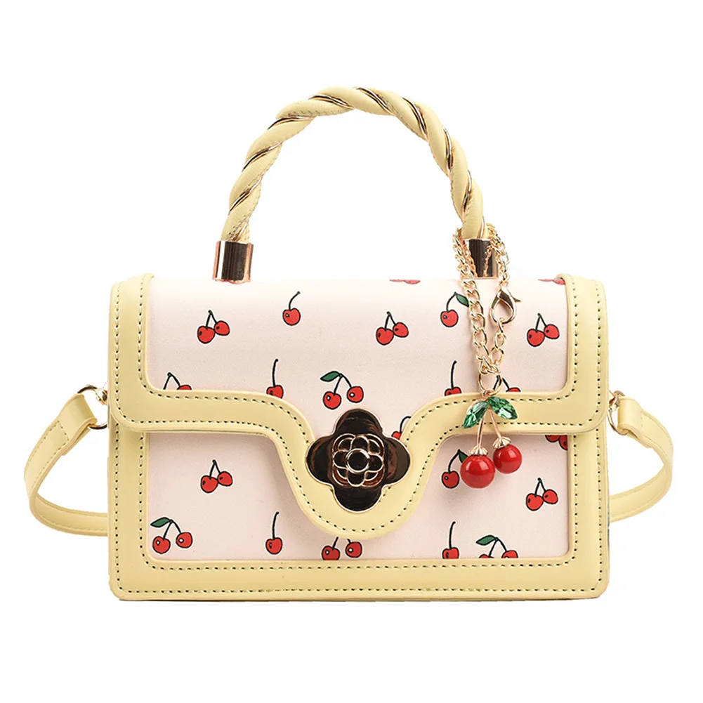 

Women Cherry Square Chain Bag PU Leather Sweet Cherry Crossbody Bag Versatile Cherry Pattern Sling Bag Female Daily Commute Bag