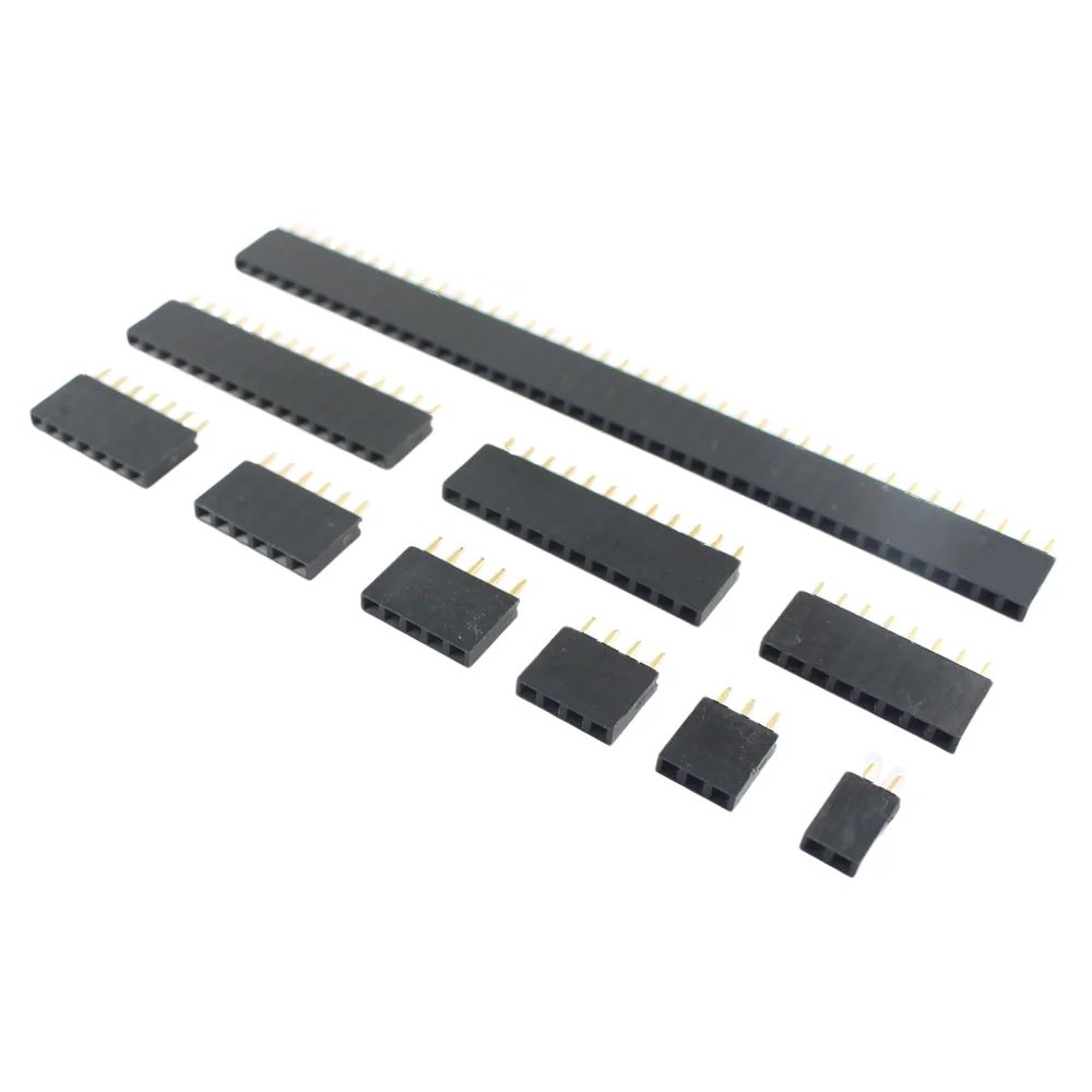 10pcs 2.54mm Pitch 1*2/3/4/5/6/7/8/9/10/11/12/13/14/15/16/17/18/19/20/22/40 Pin Single Straight Female Header Strip For Arduino