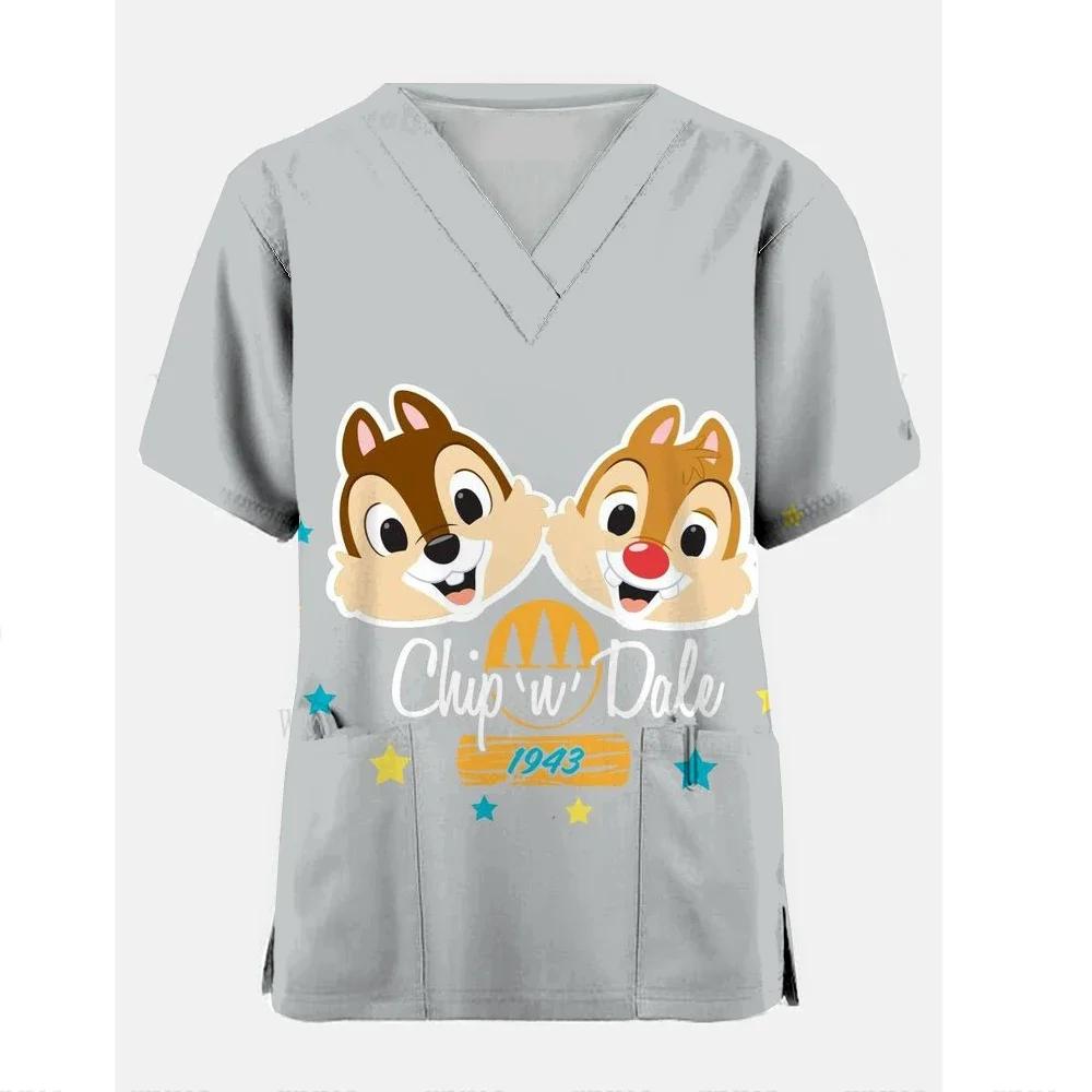 Nursing Uniform Disney Chip \'N\' Dale Dental Hospital Medical Scrubs Tops Pet Grooming Veterinary Supplies Nurse Women Uniforms