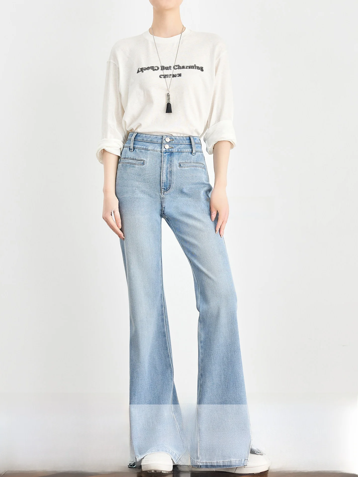 

FAESSLIN High Waist Bell Bottom Jeans Women's Slim Fit Cotton Denim High Rise Stretch Blue Jeans Commute Style Spring Wear