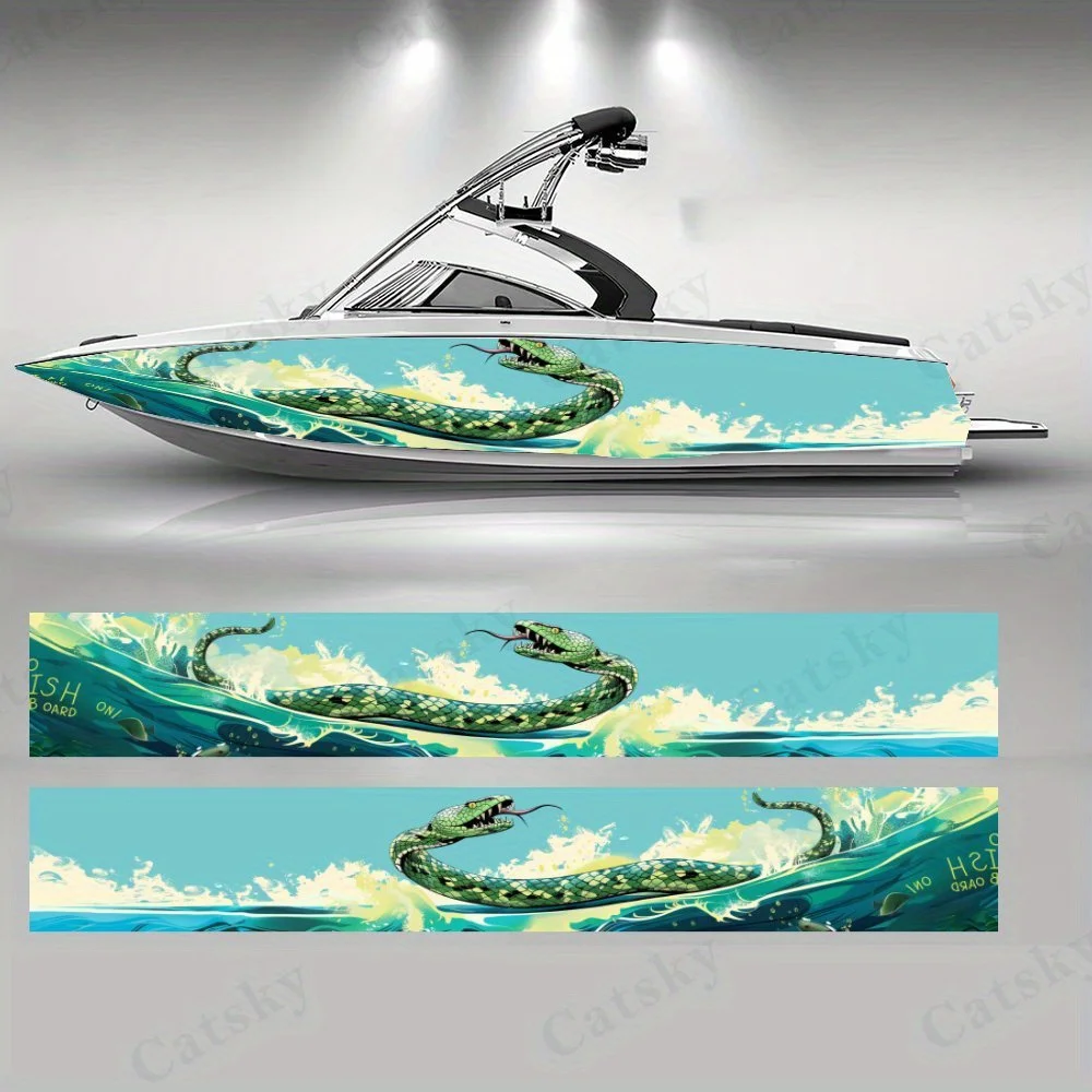 

Blue Sea Green Ferocious Snakes in Waves Boat Sticker Vinyl Ship Pontoon Deck Boat Fishing Decorative Pontoon Boats Decal
