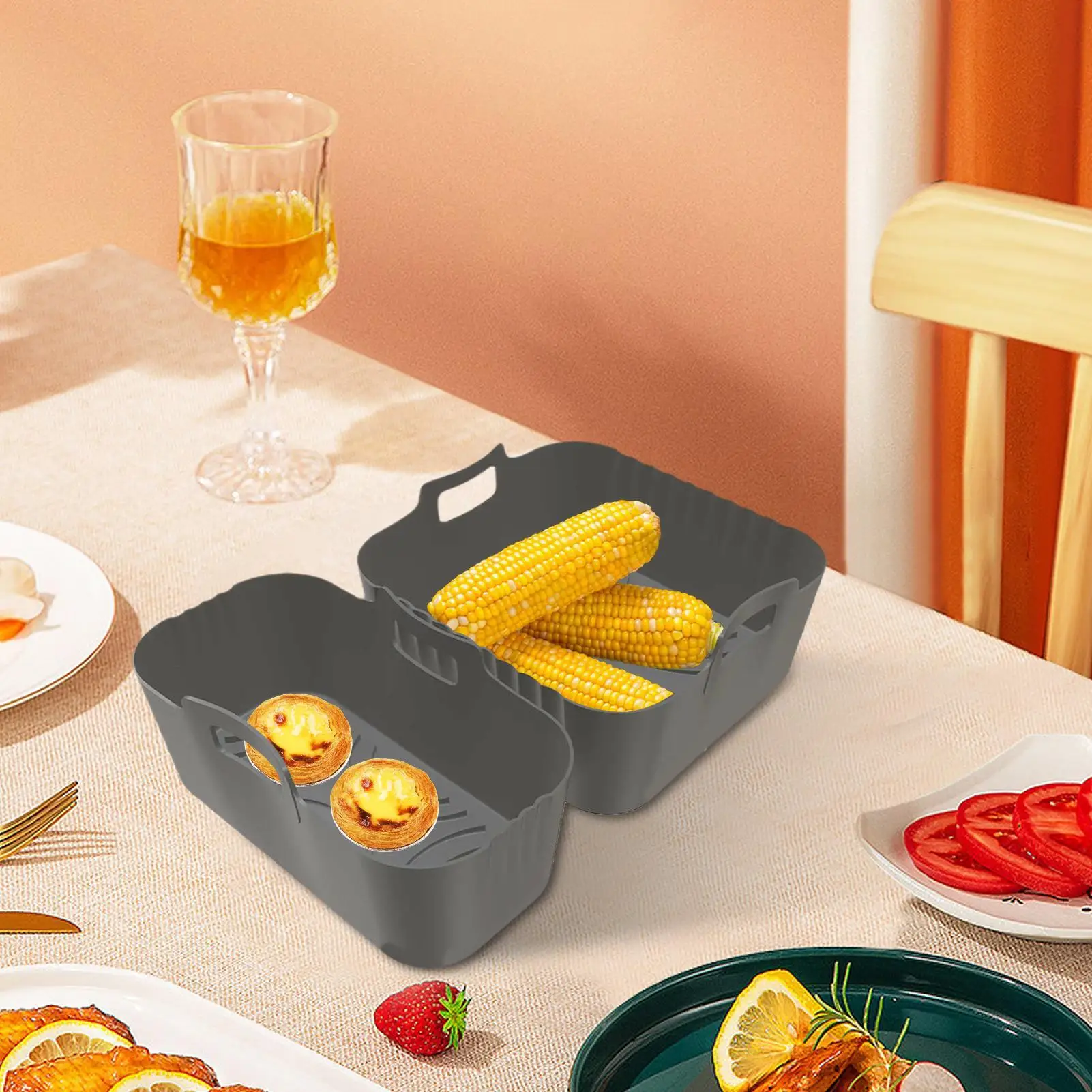 

Silicone Liners For Air Fryer Basket Air Fryer Silicone Tray 2 Pieces Non-Stick Removable Reusable Tray Inserts Safe For Meat