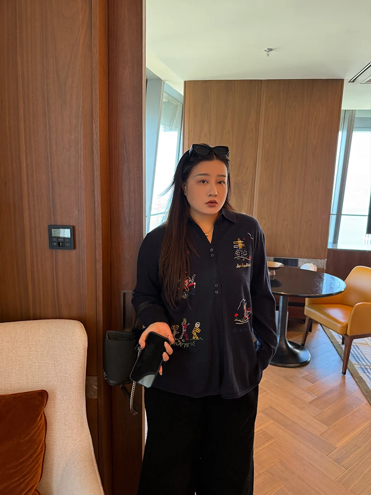 

Теплый вязаный кардиган с объемной вышивкой, высокой эластичностью, большого размера, свободного кроя, с длинными рукавами, для женщин