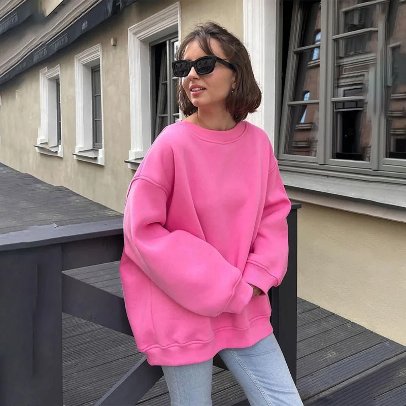 Women's Autumn/Winter Top Sweatshirt Fleece Retro Simple Comfortable Loose Casual Design Fashion Soft Niche Versatile Skinny