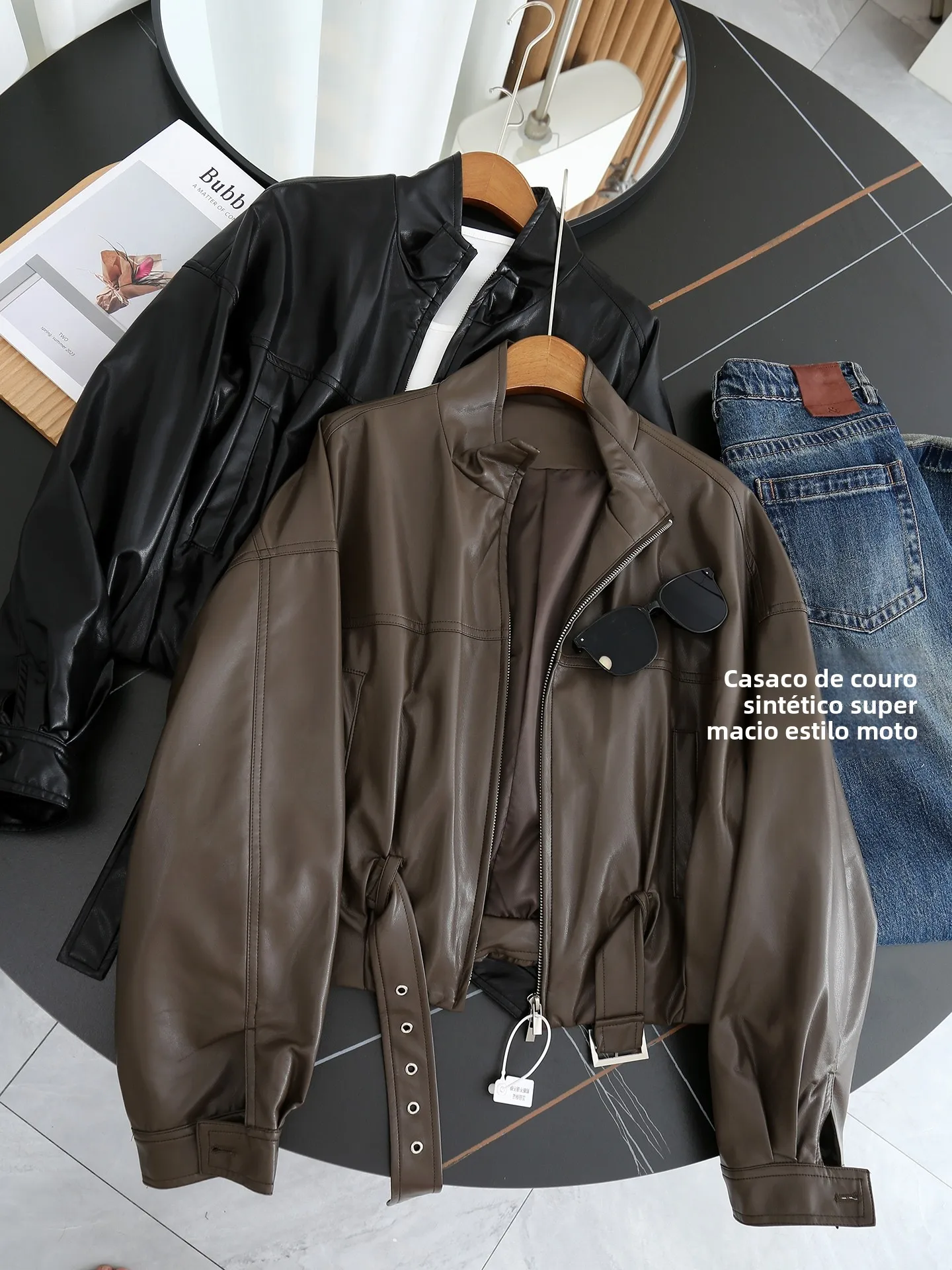 

Ultra Soft PU Leather Biker Style Jacket Women's Autumn Winter Coat Long Sleeve Stand Collar Short Outerwear Functional Style
