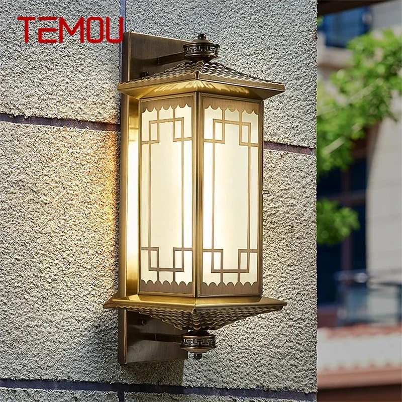 TEMOU Contemporary Solar Brass Outdoor Wall Lamps Simplicity Waterproof Creative Balcony Hallway Courtyard Villa Gate Hotel