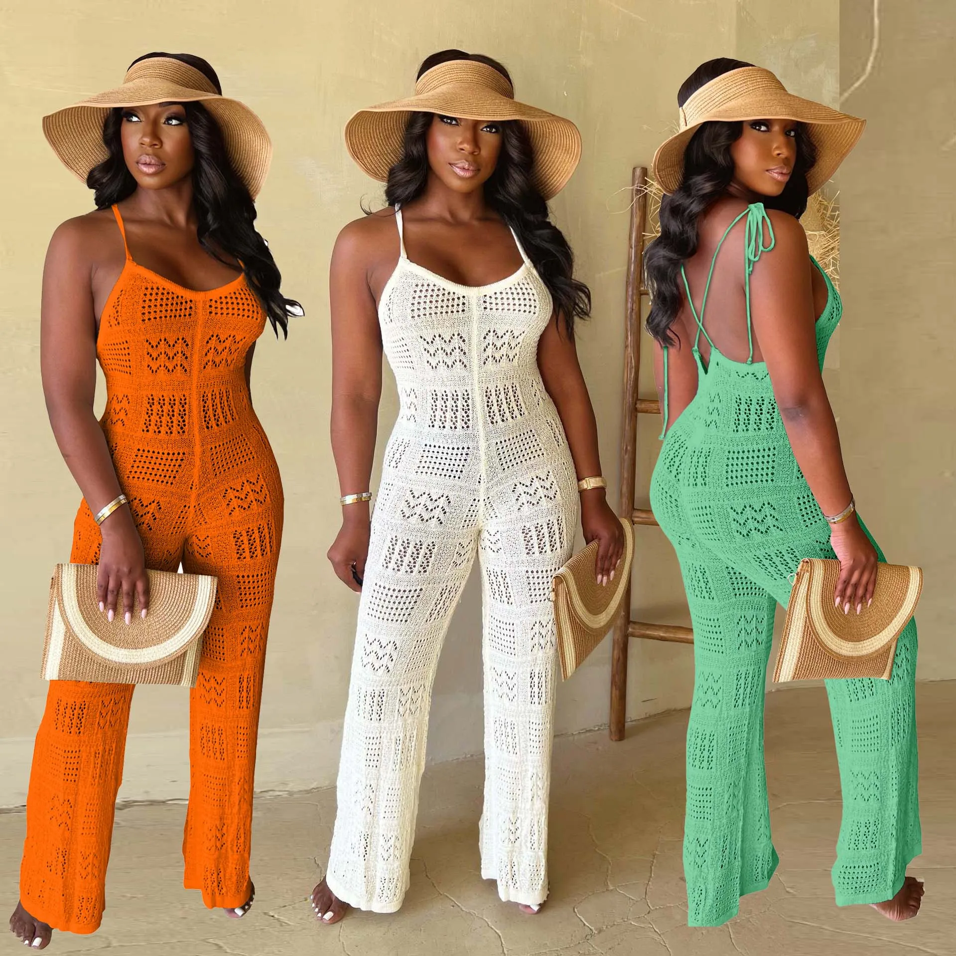 Sexy Knitted Summer Jumpsuits 2024 Women Bodysuit Playsuit Elegant Luxury Bodycon Sexy One Piece Romper Crocheted Jumpsuit