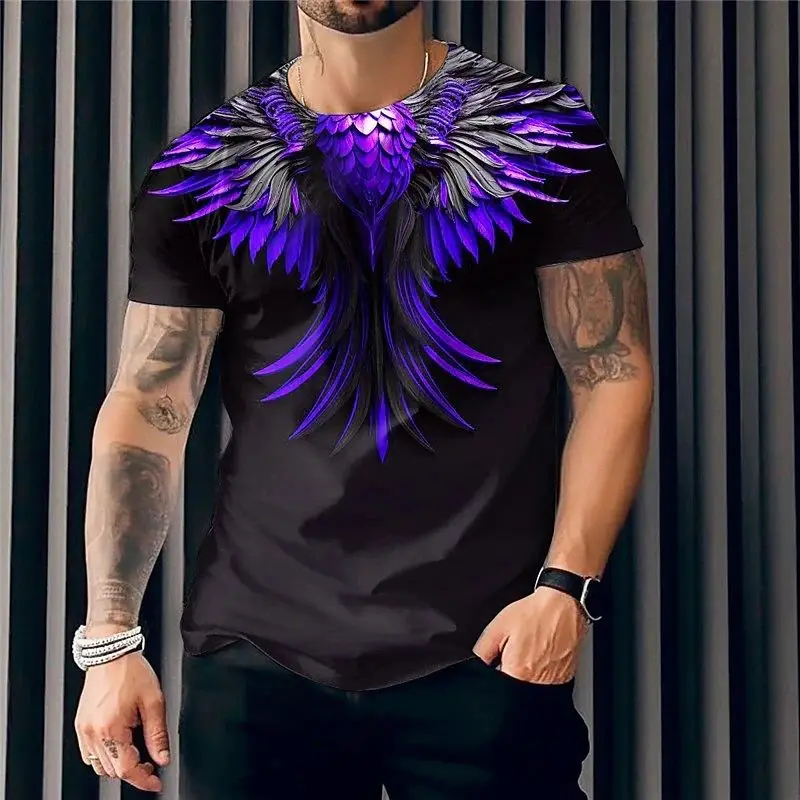 Men\'s Summer New Wings Printed T-Shirt Fashion Fun 3d Printed Simple Personality Street Trend Plus Size O Neck Short Sleeve Top