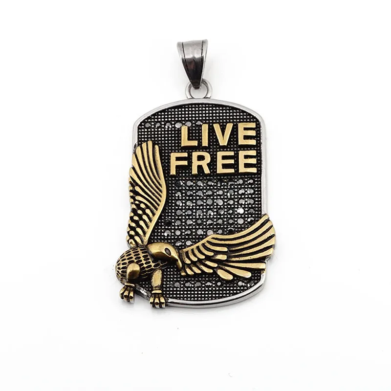 Personalized Hip-hop Versatile Trendsetter with Diamond Flying Eagle Military Brand Stainless Steel Male Pendant Necklace