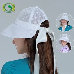 G LIFE Women's Golf Hat White Large Brim Sunshade Hats Sunscreen Face Covering Golf Sun Visors Lace Breathable Fisherman Caps