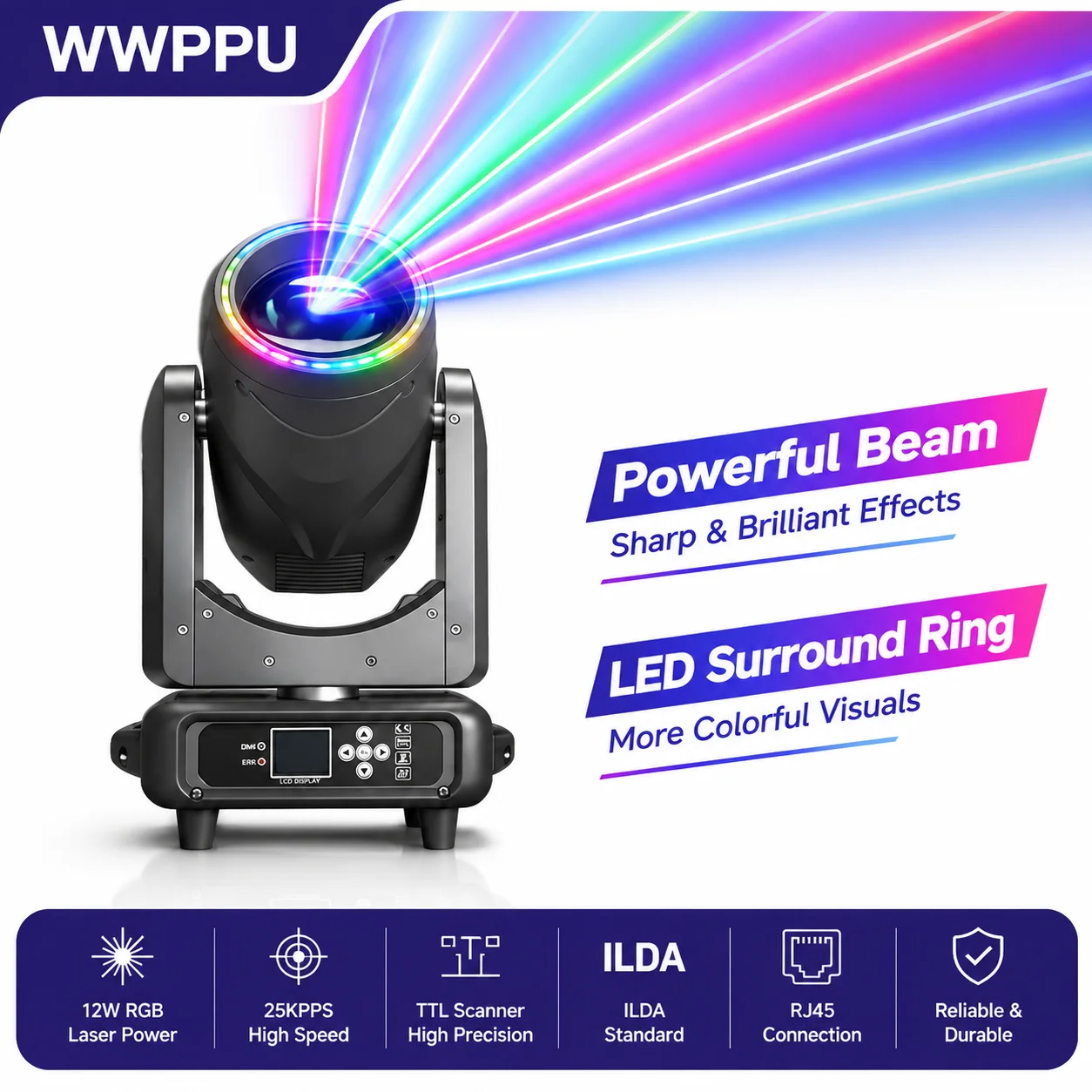 Ruchoma głowica reflektora DMX512 z obrotowym światłem punktowym i pierścieniem LED do barów, klubów, wesel, dyskotek, imprez i oświetlenia scenicznego tworzącego atmosferę. (4pcs)