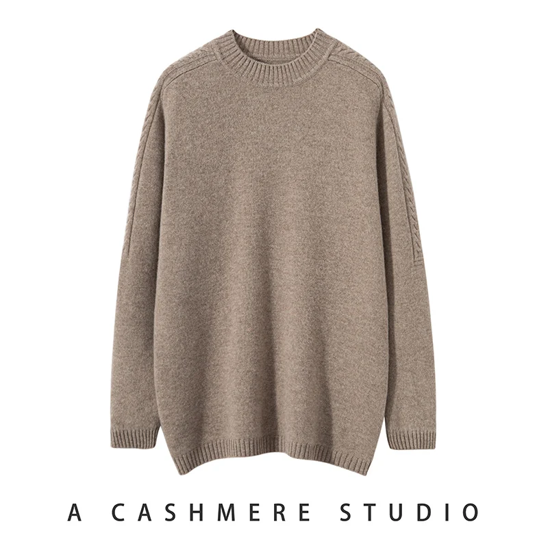 2025 Men's Sweater Pullover Long Sleeved Autumn Winter 100% Pure Wool Loose Round Neck Solid Thickened Warm Simple Casual Tops