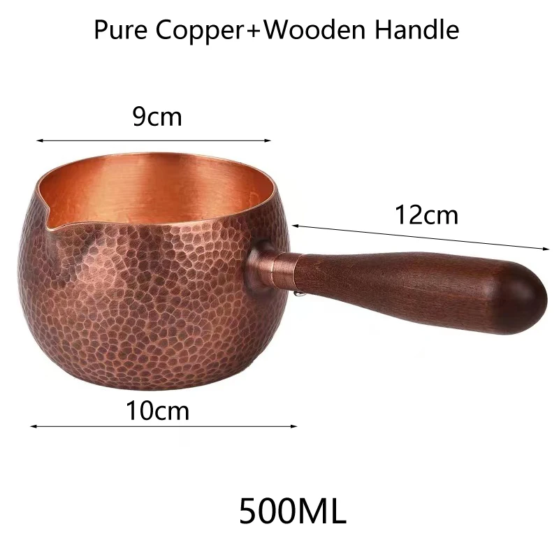 Pure Copper Pitcher Jug, Tea Pot with Wooden Handle, Kettles Hammer, Handcraft Drinkware, Retro, 500ml