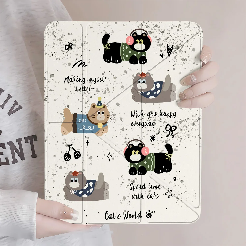 Cute Cat 360° Rotation Case For iPad A16 11 10.9 inch 2022 iPad Pro 11 12.9 13 10.5 Mini 7 6 iPad Air 11 2024 13 5 4 3 2 1 Cover