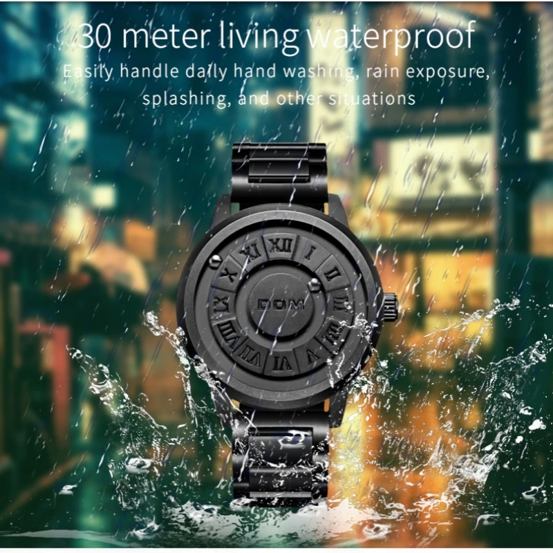 

DOM 1345, новые индивидуальные мужские часы, трендовая концепция, водонепроницаемые креативные прокрутки указателя, магнитные модные часы для мужчин