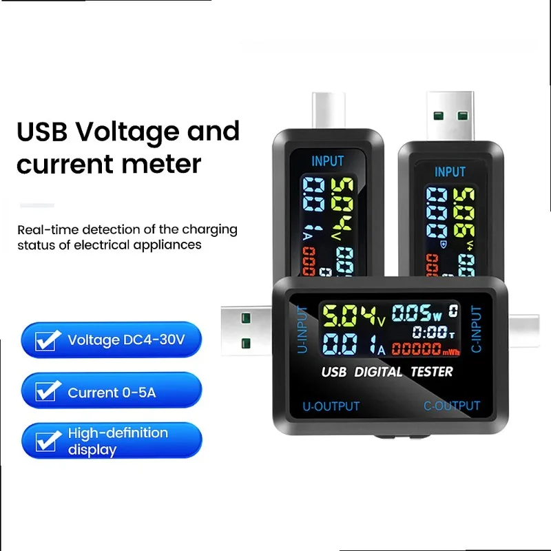 Fast Charging Tester 10 in 1 USB 4.5-36V 0-8A Voltmeter Current Voltage Meter Ammeter
