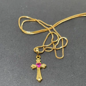 Koreanische Überschichtung Kreuzkette für Mädchen, 24k Gold, Schmuck Gegenwart, Religion 10 Hauptverkaufsgoldkette 24K - №3