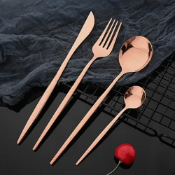 Mirror Rose Gold Flatware Cutlery Set Sainless Steel Home Dinnerware Party Fork Spoon Dessert Knife Kitchen Dinner Tableware Set