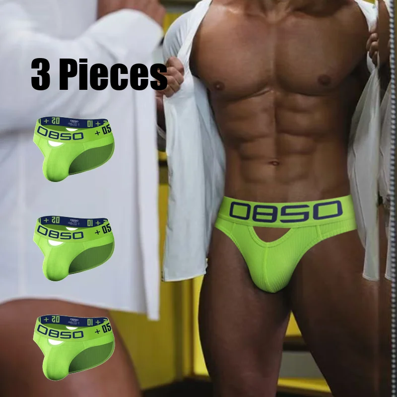 

3pcs Men's Front & Back Cut-Out Cotton Rib Low-Rise Thong - Uplifting & Bulge-Enhancing for Gym, Sports, Comfort & Fashion