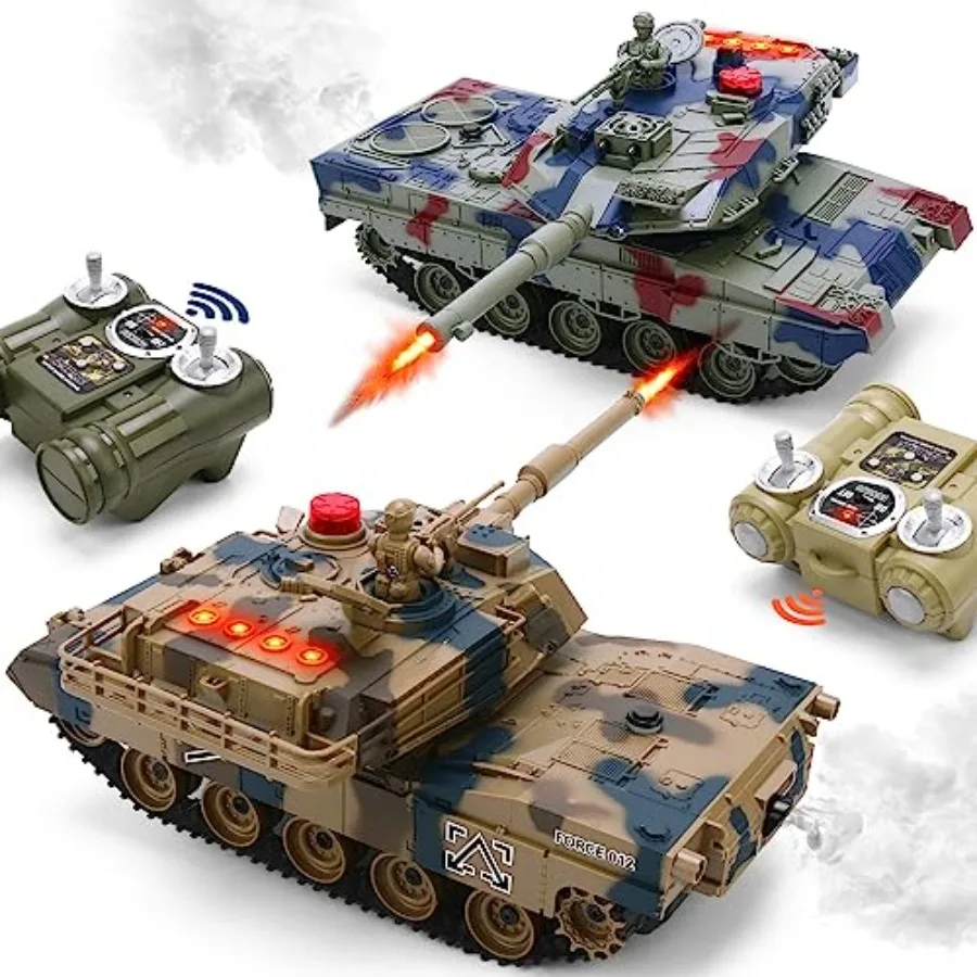 

RC Tank Set 1/24 Scale Military Battle Tanks with Life Indicators and Spray 35 Mins Playtime Remote Control Toys in Black and G