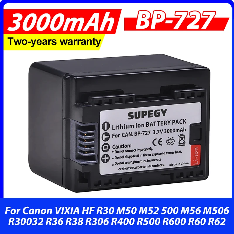 1Pcs 3000mAh BP-727 BP 727 BP727 Battery for Canon VIXIA HF R30 M50 M52 500 M56 M506 R30032 R36 R38 R306 R400 R500 R600 R60 R62
