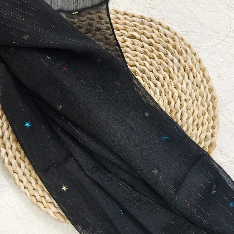 Silver wire wrinkled and hot piece five-pointed star long scarf fashionable and versatile Hui Malay veil scarf shawl