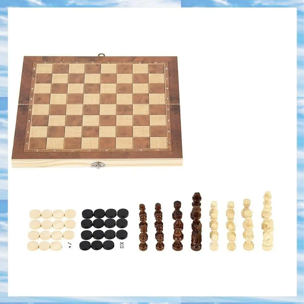 

T31C-Wooden Foldable 3 In 1 Chess Backgammon Wooden Board Folding Board Game
