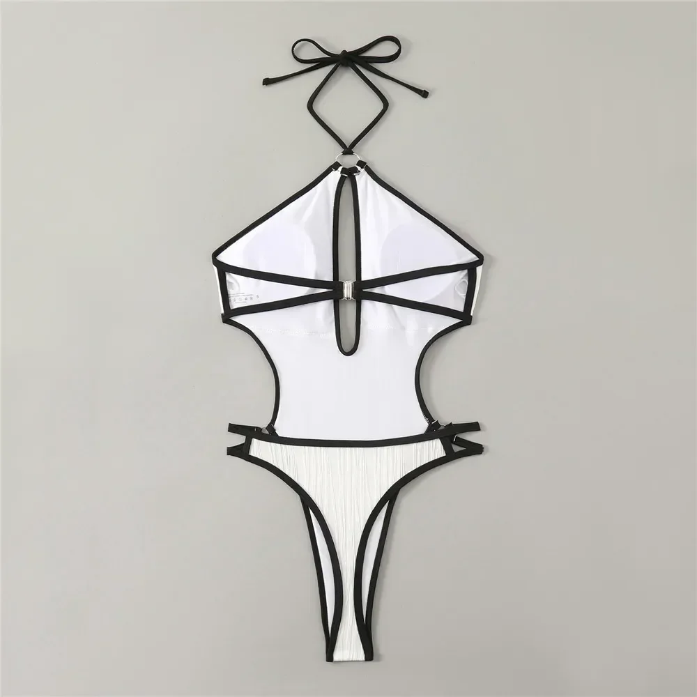 Sexy White Backless Swimwear Women 2024 One Piece Swimsuit Hollow Out Monokini Bathing Suit String Halter Swimming Wear Bather