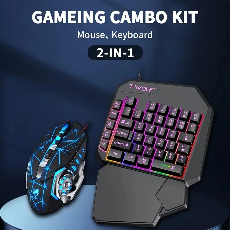 

Игровой набор: клавиатура и мышь, 40-клавишная одноручная клавиатура с RGB-подсветкой, эргономичный дизайн с мультимедийными клавишами, проводной комплект для ПК-геймеров