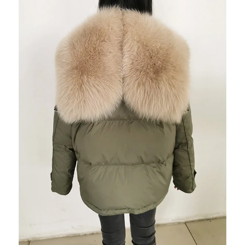 Maomaokong ample col de fourrure de renard véritable 2024 doudoune de canard blanc femmes hiver luxe manteau bouffant surdimensionné plume vêtements d'extérieur