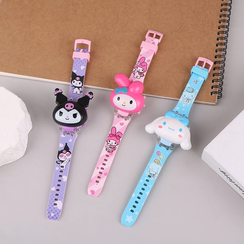 Sanrio Watch Cinnamoro Hello Kitty Waterproof Music Children Wrist Watch Kuromi Cartoon Led Luminous Silica Watchband Kids Gift