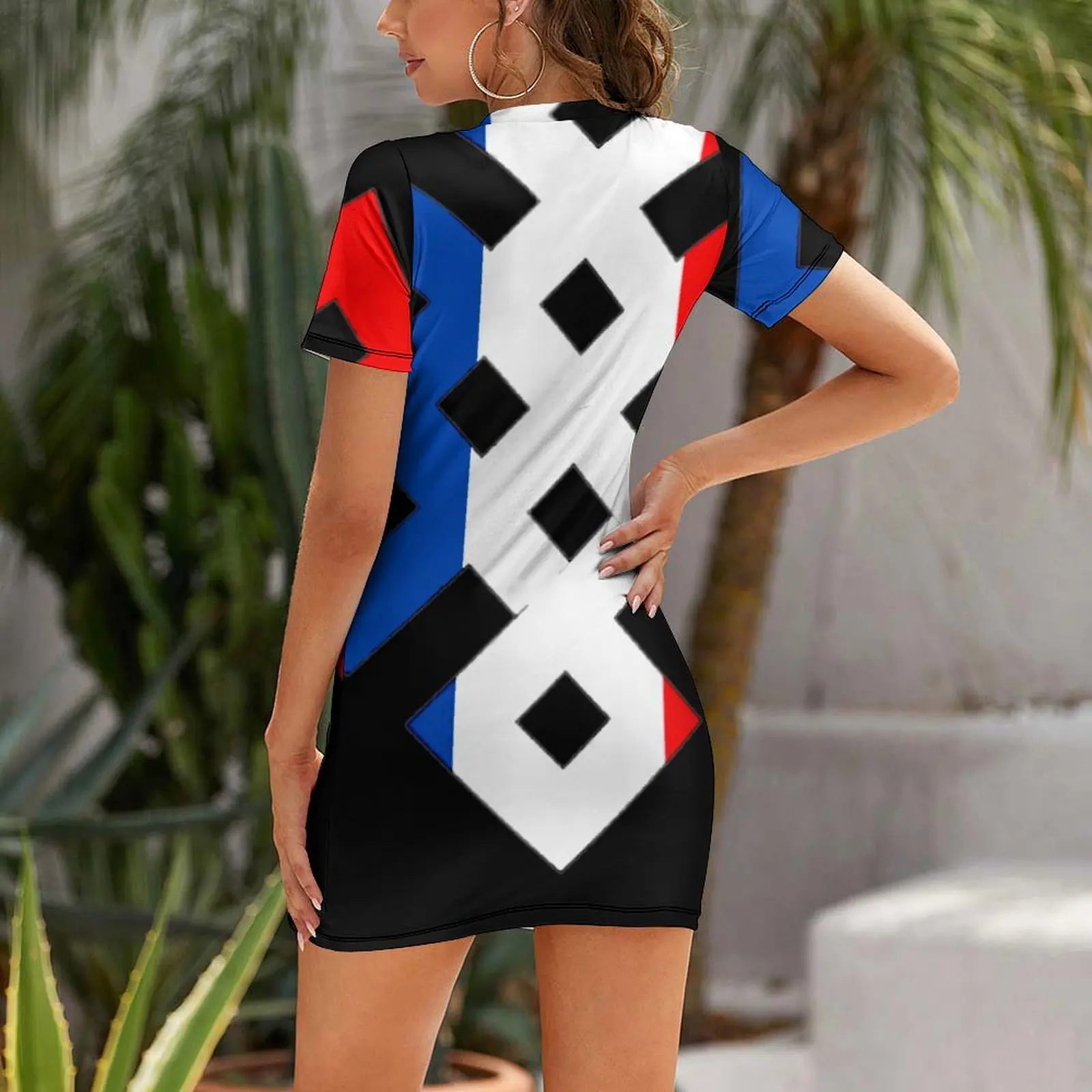 Exotic France Flag Design Classic Short Sleeved Dress Funny Novelty Cocktails  Woman's Dress Strappy Dress Creative