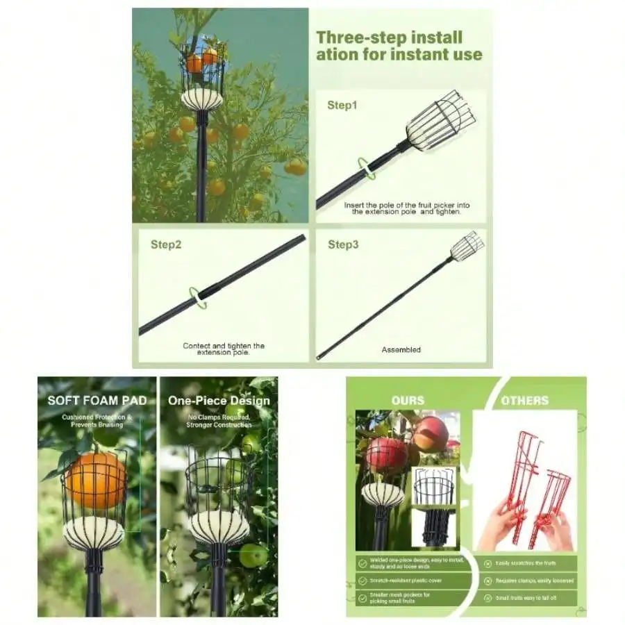 

Pole With Basket - 8.43FT257CM Adjustable Tree Gardening Supplies With Stainless Steel Handle Picker Fruit Grabber