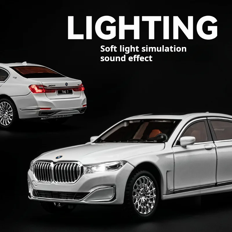 1:24 760LI Limusina aleación Diecast coche de juguete vehículo modelo de precisión tirar hacia atrás sonido luz tirar hacia atrás recoger regalo decoración para niños O