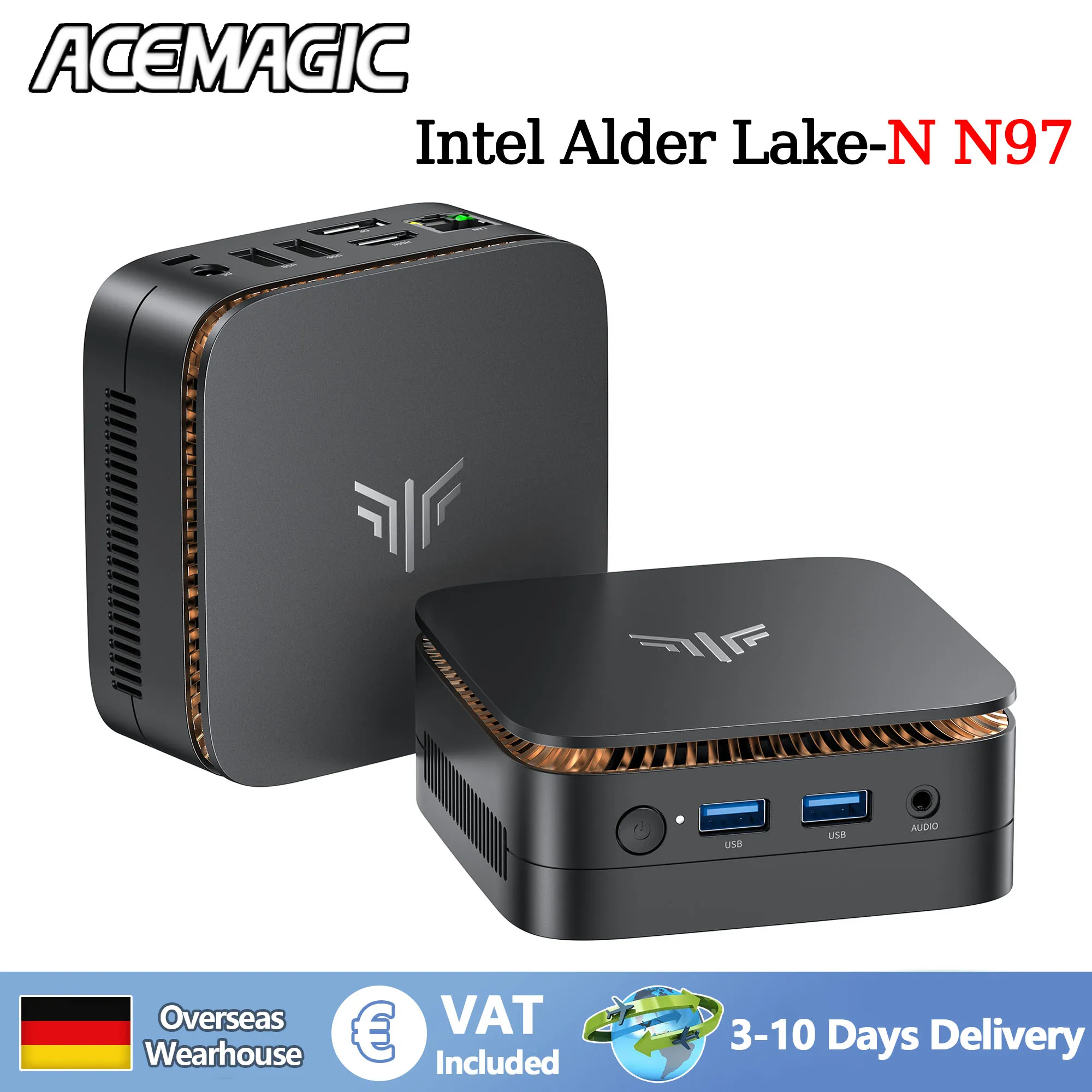 Mini PC ACEMAGIC E1 Intel Alder Lake-N97, 16 Go DDR4, 512 Go SSD, Wi-Fi 2,4 + 5 GHz, Bluetooth 4.2, 4K à 60 Hz, UHD, pour bureau