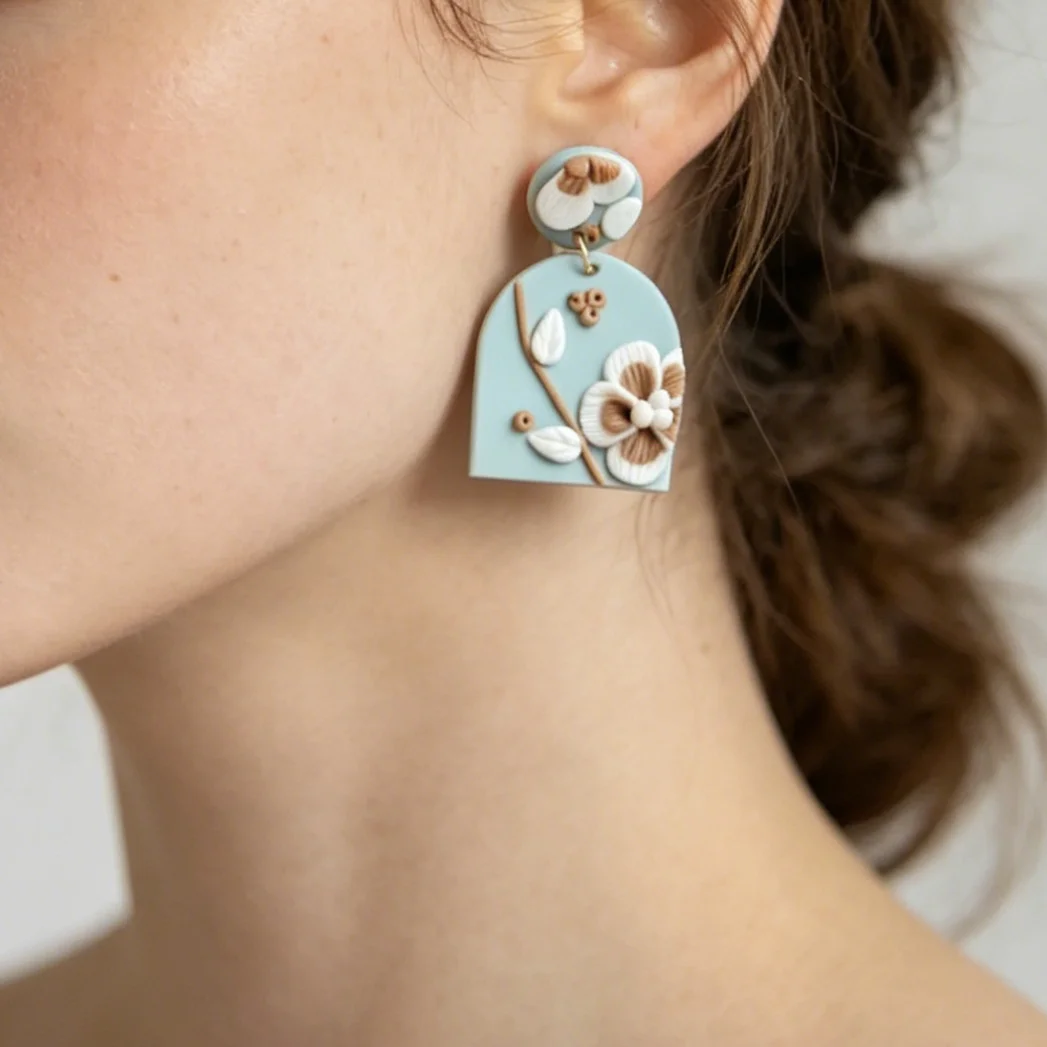 

Women's Trendy Fashion Flower Pattern Dangle Earrings Multi Shapes Black And Blue Polymer Clay for Daily Party Wear Accessories
