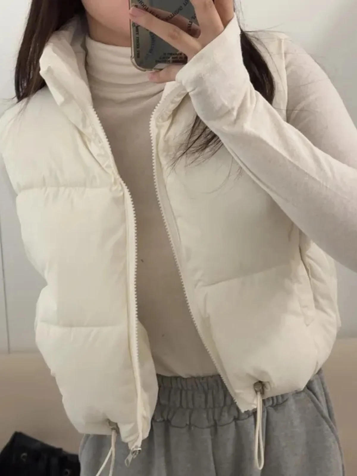 

White Women's Jaet Vest Thiened ort Svel Stand Collar Winter Outerwear Cotton Clothes Small Size Commuter Sle