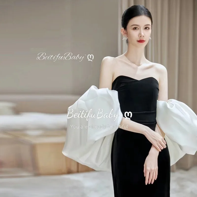 BeitifuBaby Black Strapless Evening Gown for Women Dress 2024 Elegant Zipper Mermaid Banquet Dresses for Wedding Party Vestidos