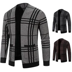 Autumn Sweatwear Casual Men's Basic Striped Formal Slim Fit Sweater Out Long Sleeve Knit Warm Jacket