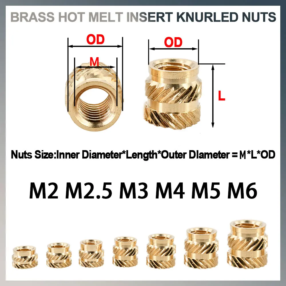 Threaded M2 M3 M4 M5 Brass Heat Insert Nut Hot Melt Nutinsert Thread Knurled Double Twill Embedment Nuts 3D Printer Accessories
