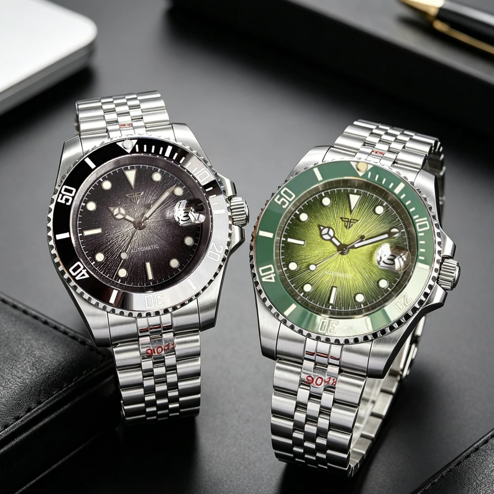 Tandorio – montre de plongée mécanique pour hommes, cadran dégradé bleu gris, 40mm, Miyota 8215, étanche à 200M, bracelet en acier saphir Lume