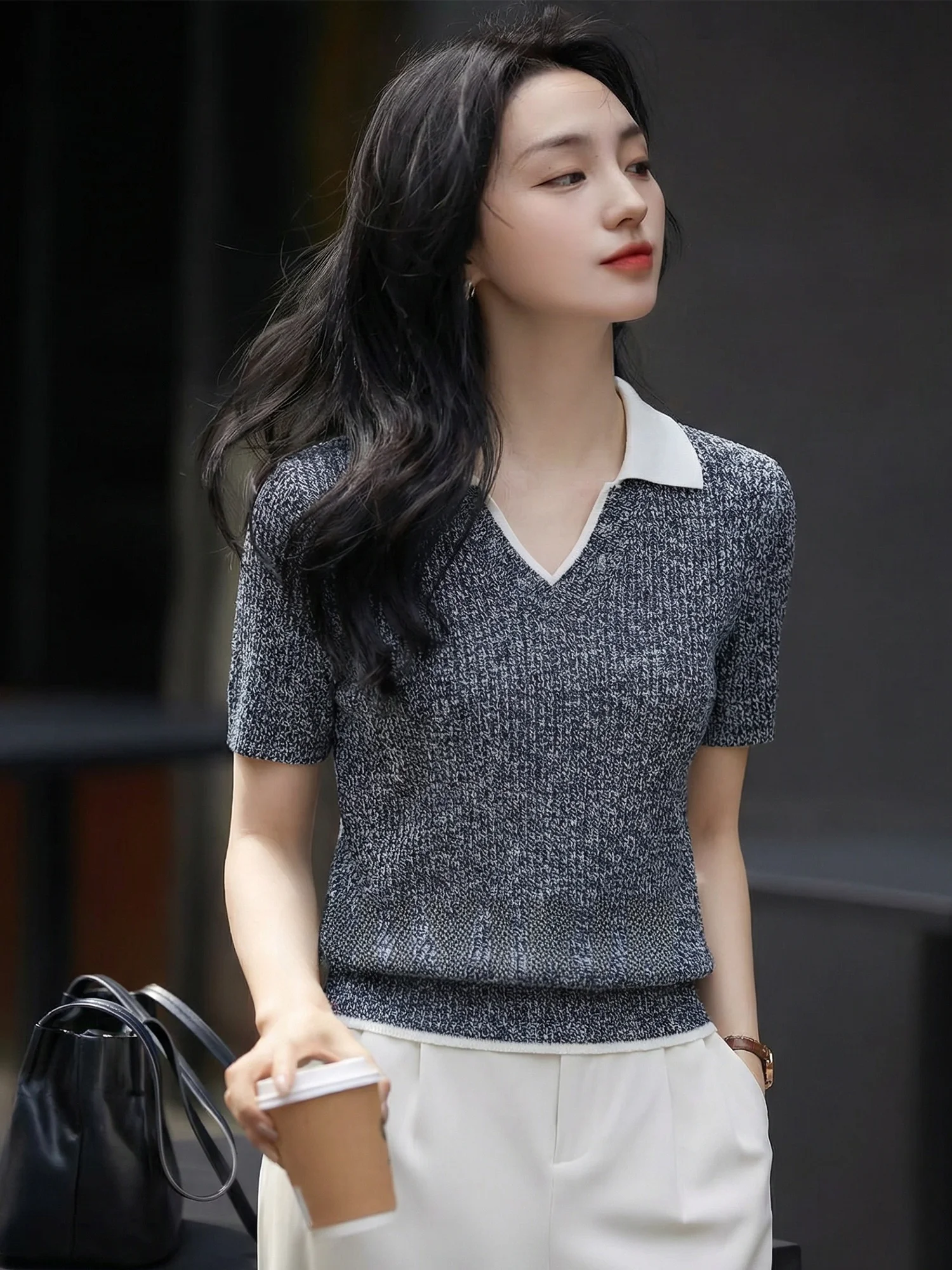 

Женская трикотажная футболка Chivirin с коротким рукавом, льняная, контрастных цветов, весенняя, приталенная, комфортная, дышащая