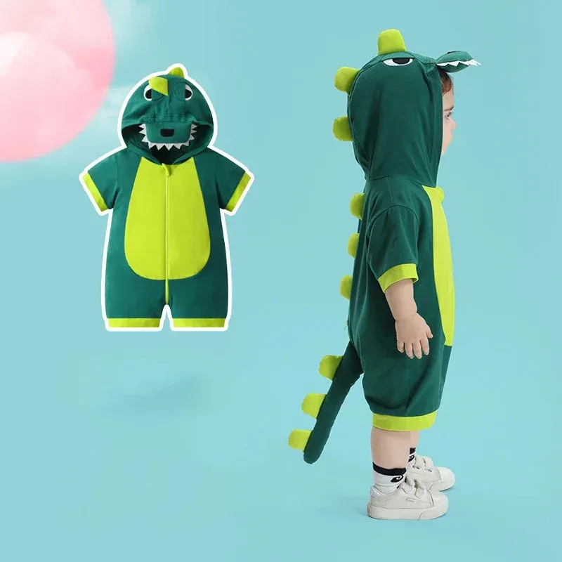 ملابس أطفال بنين بنات رومبير جميل ديناصور حللا الصيف القطن سستة نيسيي الحيوان مضحك الزي مقنعين 0-24 أشهر