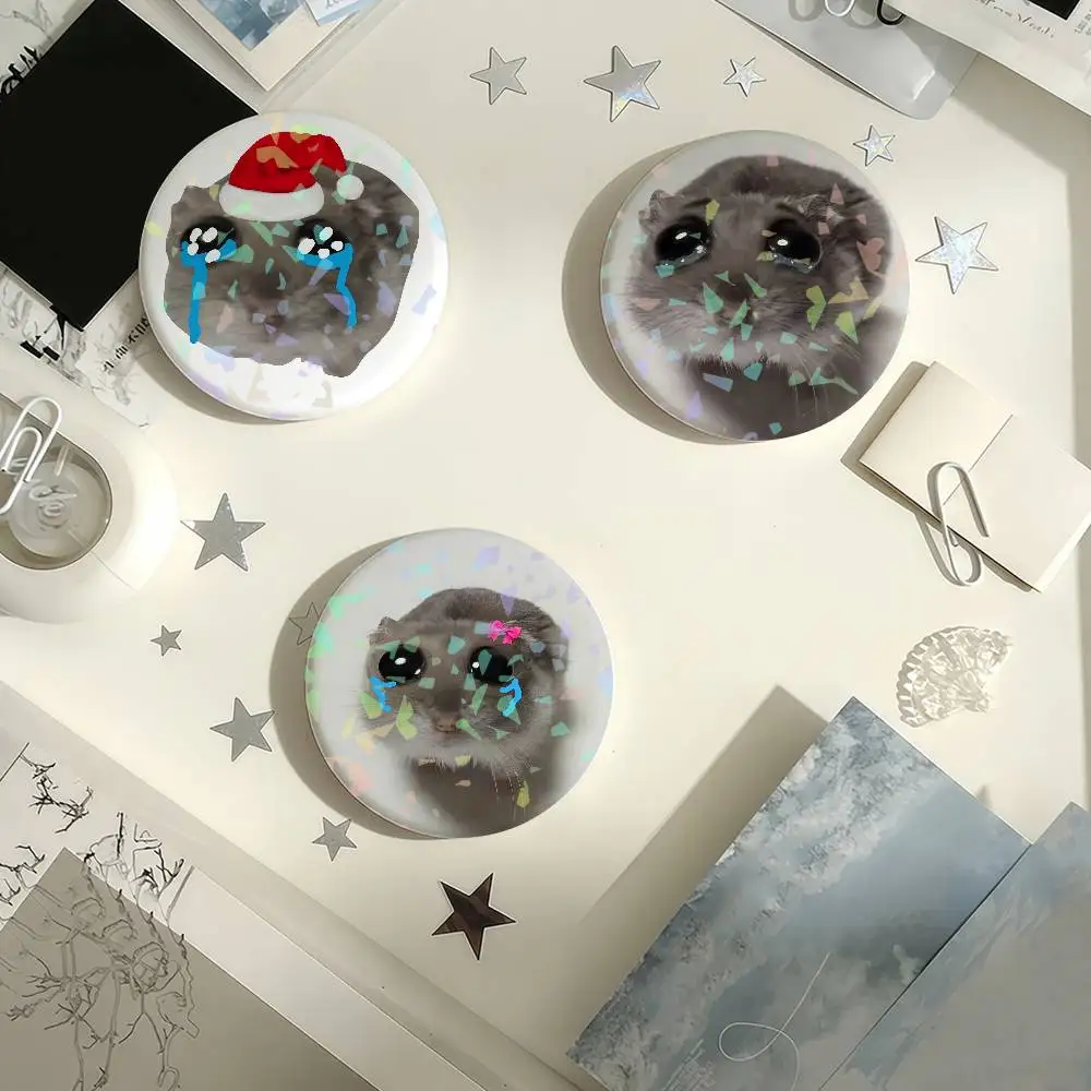 Sad Hamster Meme Cute Mouse Fun Laser Badge Creative Pins Brooch for Bag Clothes Hat Decor Gifts Fans Collect