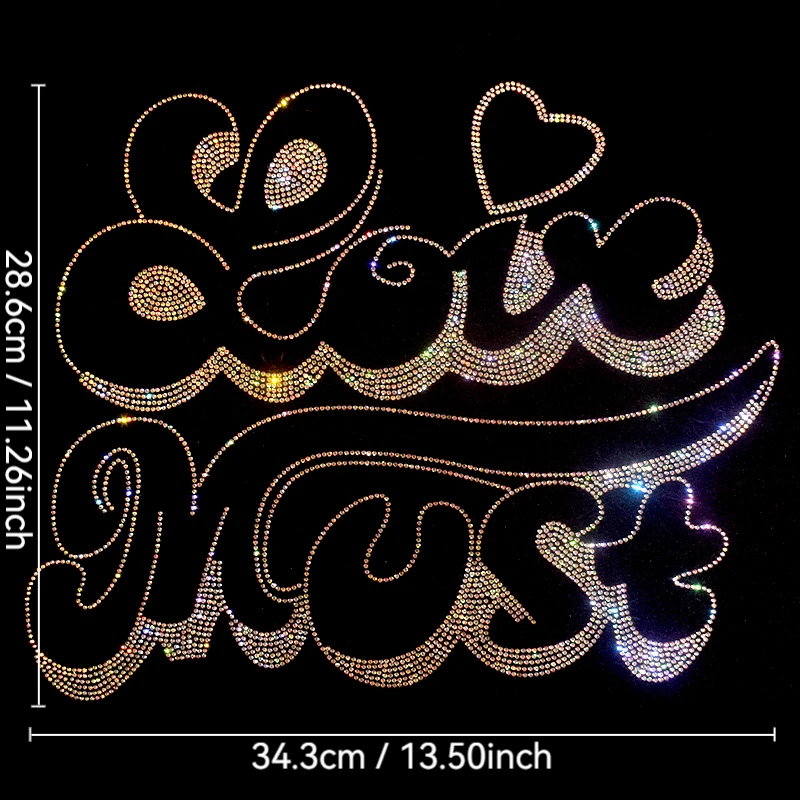 Sparkling Love Motif with Elegant Script Rhinestone Heat Transfer for Tops, Bags and Romantic Home Decor​
