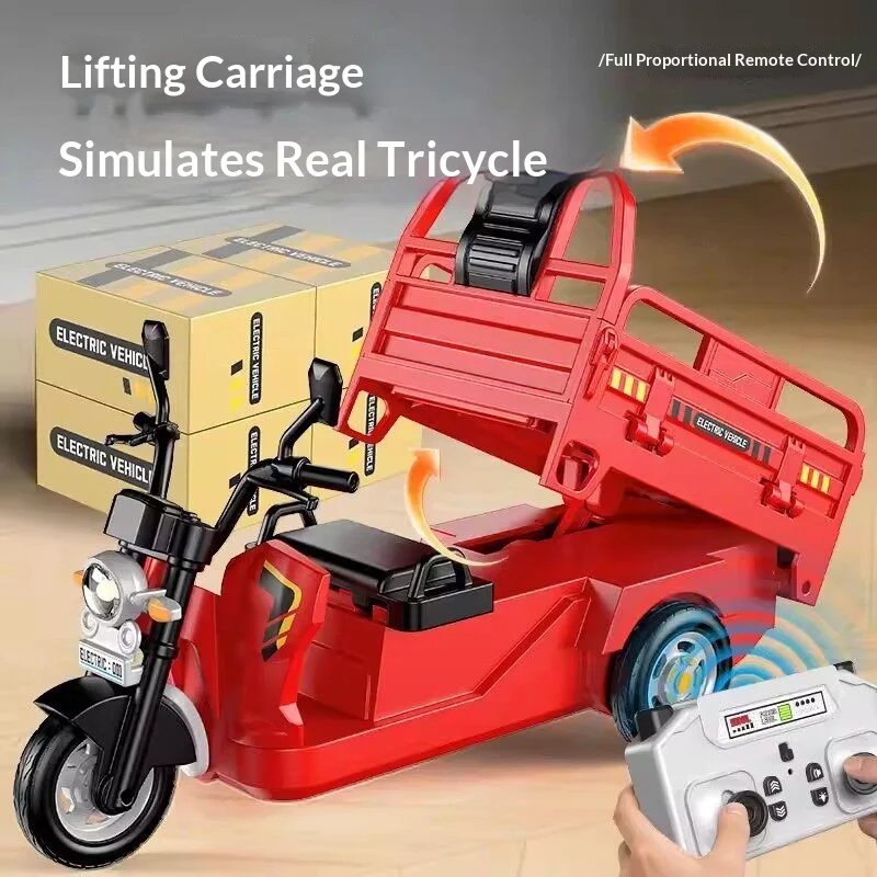 Mini RC Tricycle Tabletop Series Full Proportional Throttle Wireless Remote Control Electric Engineering Vehicle Model