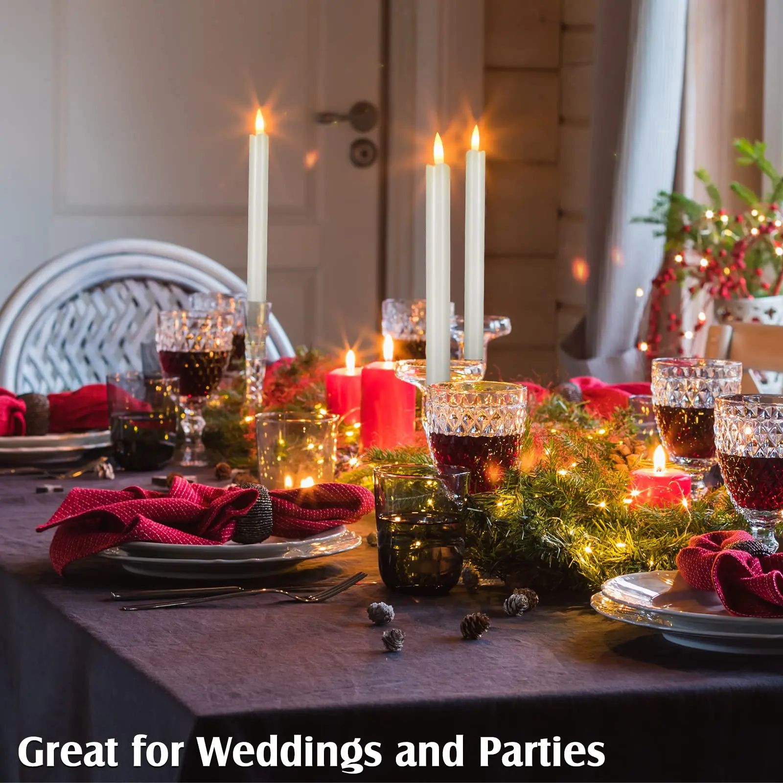 12-96Pcs LED Taper Candles Wedding Decor Candles Battery Operated Flameless Candle for Holiday/Church/Dining room/Party/Home 