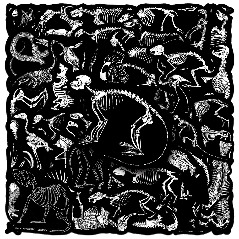 10/30/50pcs Black White Animal Skeleton Graffiti Stickers Cool Cartoon Decals DIY Luggage Scrapbook Journal Waterproof Sticker