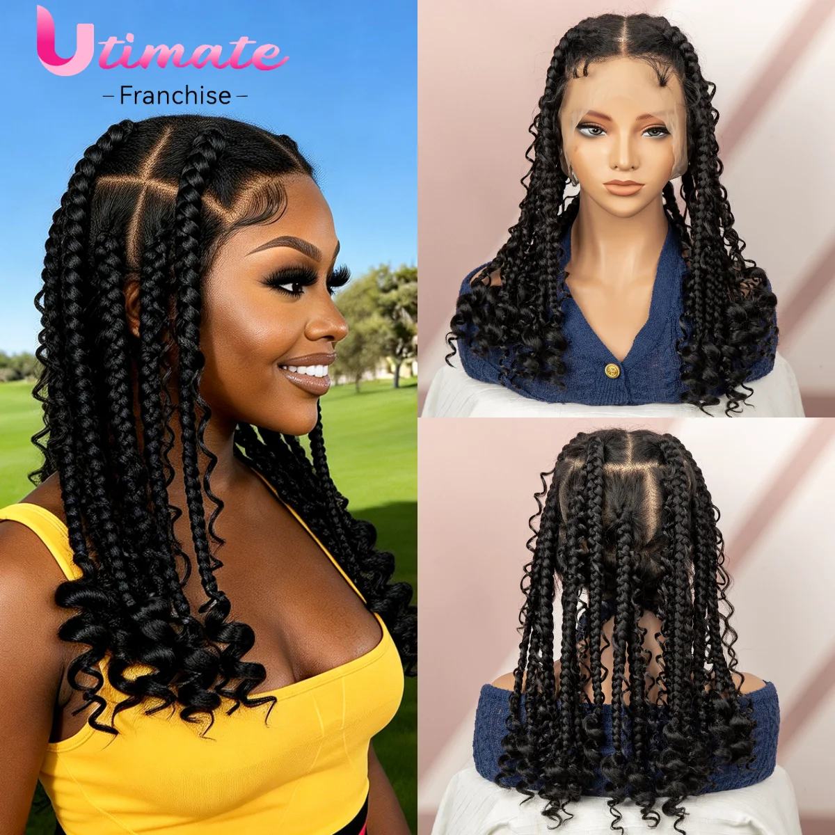 

Полные кружевные плетеные парики 16-дюймовые синтетические вязанные крючком волосы, парик в коробке, косы, прически в стиле бохо, парики для женщин, короткий парик боб без узлов